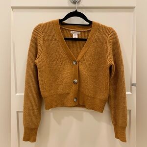 Sincerely Jules Women’s Mustard Yellow Cropped Long Sleeve Cardigan Small